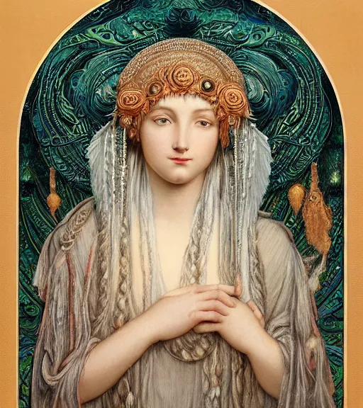 Image similar to portrait of a beatiful young goddess with intricate jellyfish headdress, dark background, intricate hyper detailed art by john william godward and ernst haeckel and james jean