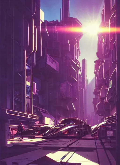 Image similar to photo of cyberpunk school, scifi, bright light, busy street, high school!!!!, morning sun, interesting angle, 8 k high definition, insanely detailed, art by syd mead and masamune shirow