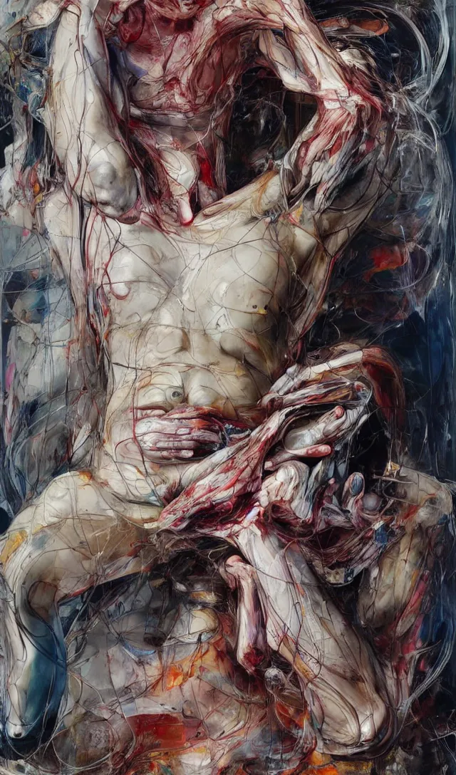 Image similar to it is only with the heart that one can see rightly ; what is essential is invisible to the eye. expressive sadness and fear, full body by jenny saville, scifi, neo - gothic, intricate, rich deep colors. part by james jean, part by adrian ghenie and gerhard richter.