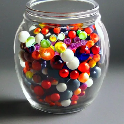 Prompt: beautiful glass marbles in a jar