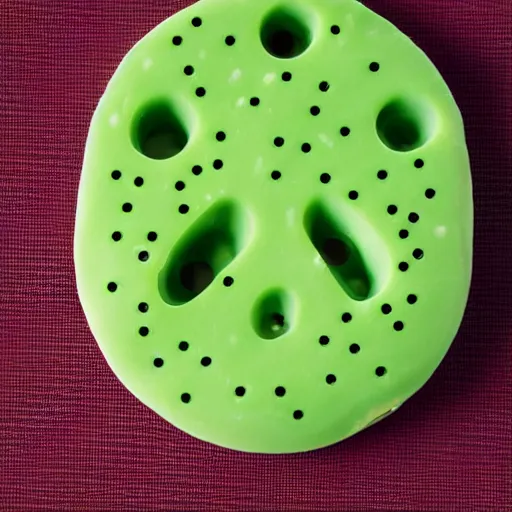 Prompt: cartoon green cheese with holes