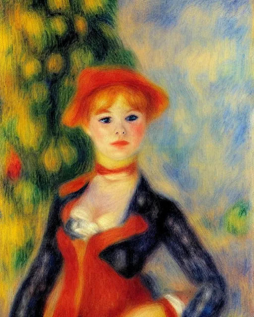 Image similar to portrait of young female robot, in the style of Pierre-Auguste Renoir