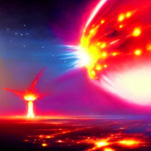 Prompt: nuclear explosion from space, neon lights by greg rutkowski