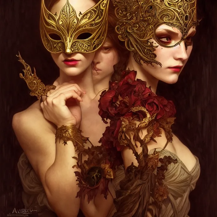 Image similar to Mask under Mask under mask, dramatic lighting, fantasy, intricate, elegant, highly detailed, lifelike, photorealistic, digital painting, artstation, illustration, concept art, smooth, sharp focus, art by John Collier and Albert Aublet and Krenz Cushart and Artem Demura and Alphonse Mucha