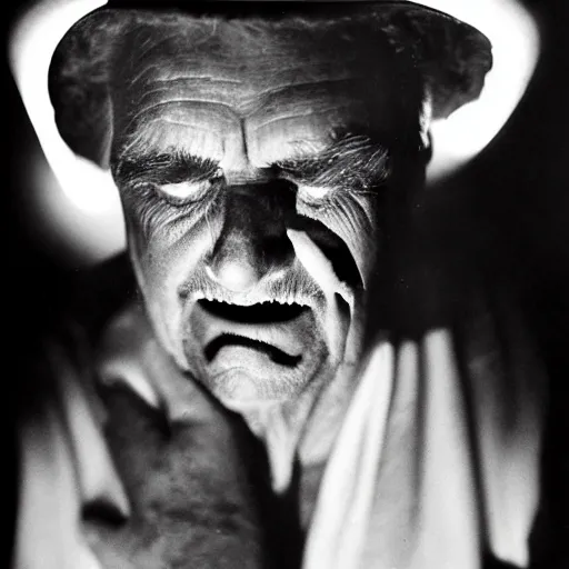 Image similar to a photo of a old man crying with glowing white eyes, photo by george hurrell