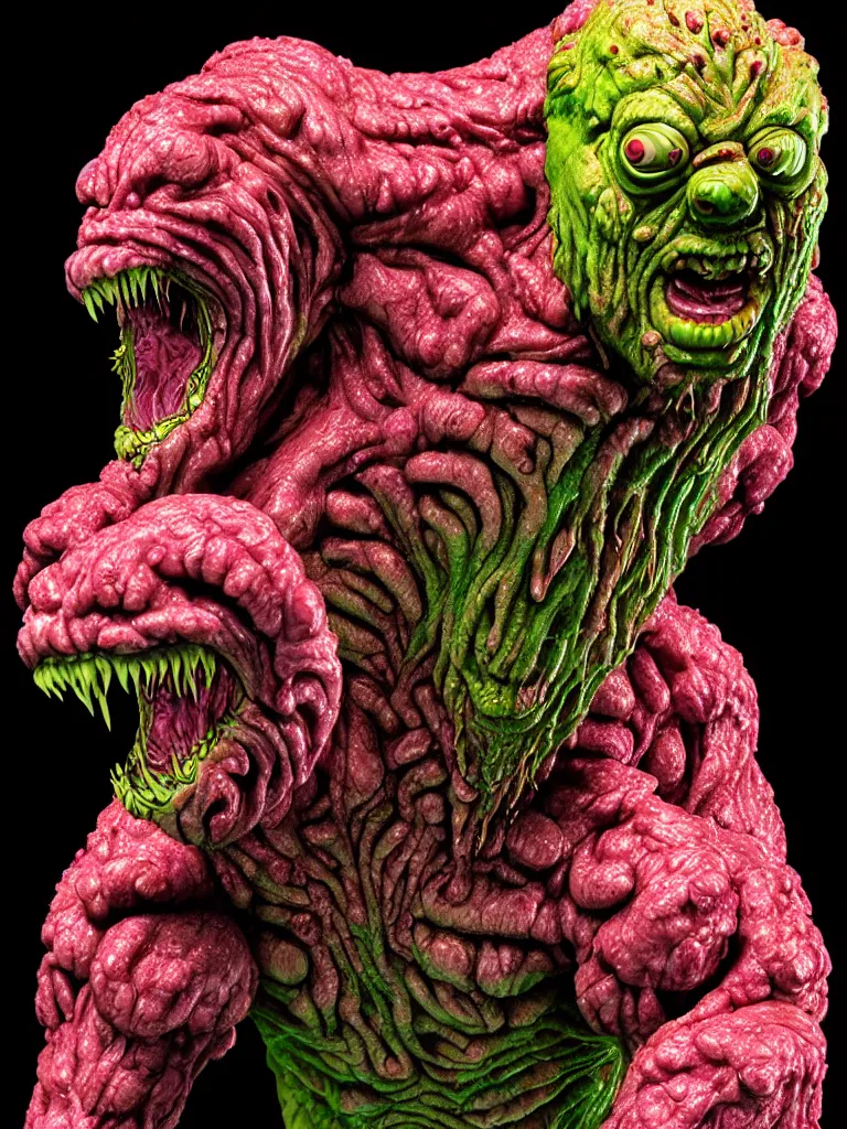 Image similar to hyperrealistic rendering, fat smooth wet cronenberg flesh monster smooth kaiju by art of skinner and richard corben and jeff easley, product photography, action figure, sofubi, studio lighting, colored gels