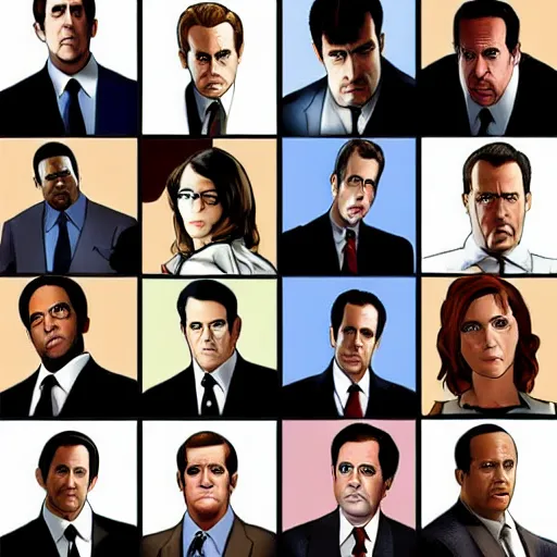 Image similar to the cast of tv show the office in the style of a grand theft auto game cover, high resolution