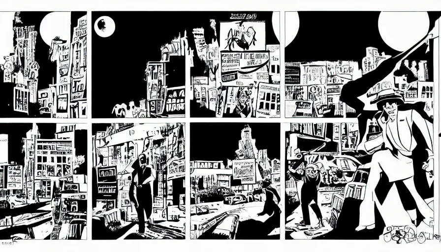 Image similar to the full moon, high contrast, style of will eisner, black outline, on white, smooth, thin sharp lines, detailed