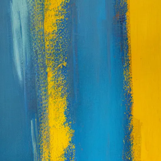 Prompt: a photo of blue paint mixed with yellow paint on canvas