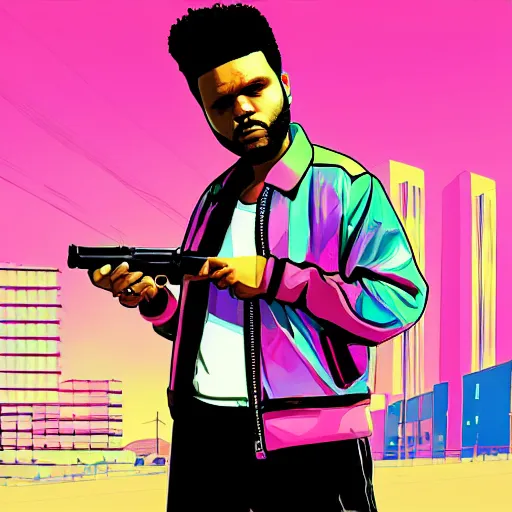 Image similar to the weeknd in the style of gta vice city artwork, digital art