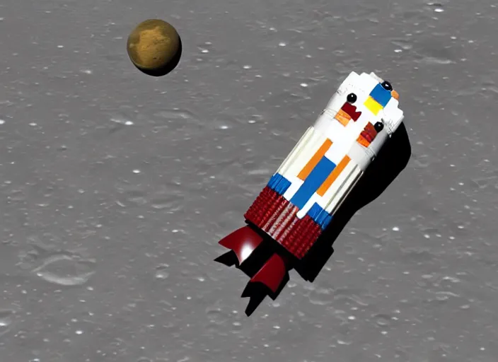 Image similar to a Lego rocket landing on the Moon