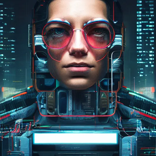 Image similar to a Portrait of a cyborg, cyberpunk, by Sam Spratt, by Vlad Rodrig﻿u﻿e﻿z, computer screens in the background, trending on Artstation, dark, dramatic, cinematic, realistic studio lighting, realistic reflections, 4k, professional, canon