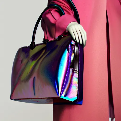 Prompt: a designer bag, iridescent color, fashion shooting, photorealistic, studio photo