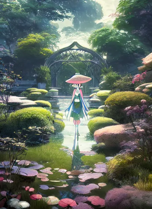Image similar to genshin impact character klee in an enchanted garden, digital illustration, by makoto shinkai and ruan jia
