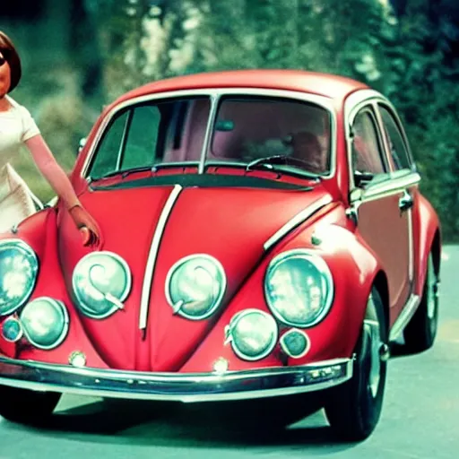 Image similar to promotion movie still of the car in'herbie'film ( 1 9 6 8 ) pretending to be a real lady bug. cinematic, 4 k, imax, 7 0 mm