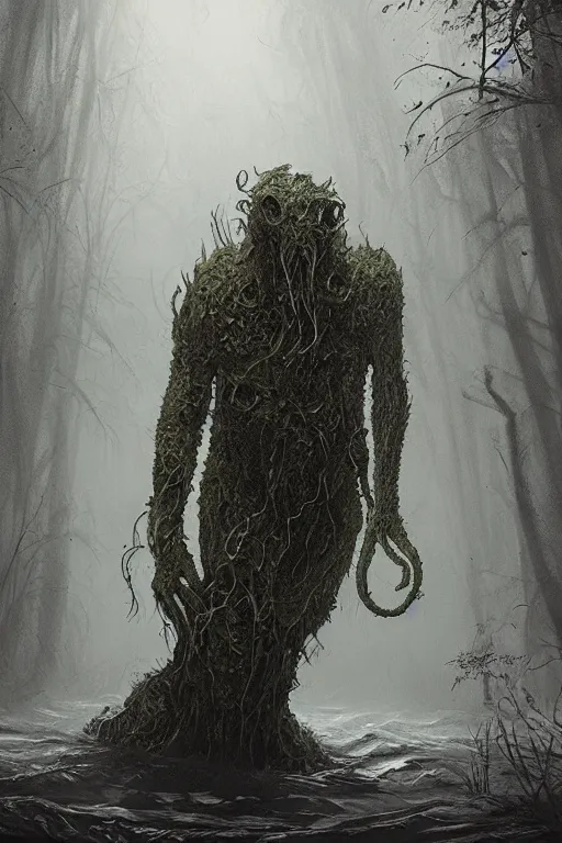 Image similar to lovecraftian swamp monster, extremely detailed digital art, in the style of greg rutkowski, trending on artstation, 8 k