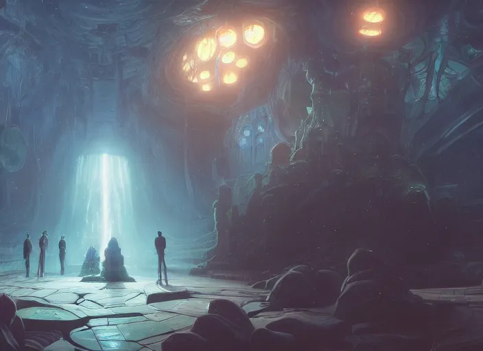 Image similar to lovecraft in a musical sci - fi space opera ghibli animated film, volumetric lighting, octane render by stanley artgerm lau, greg rutkowski, thomas kindkade, alphonse mucha, loish, norman rockwel,