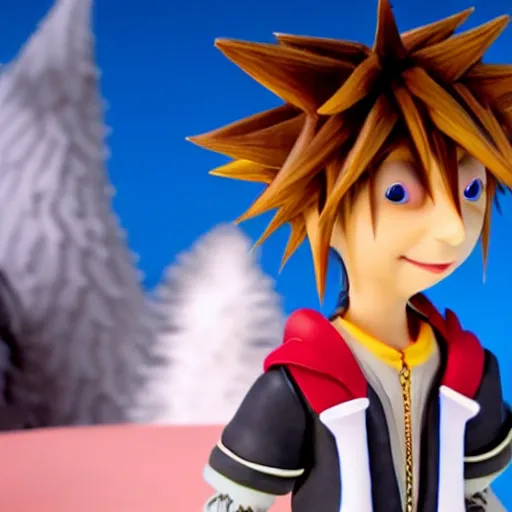 Image similar to sora from kingdom hearts in the style of claymation from nightmare before christmas. 4 k.