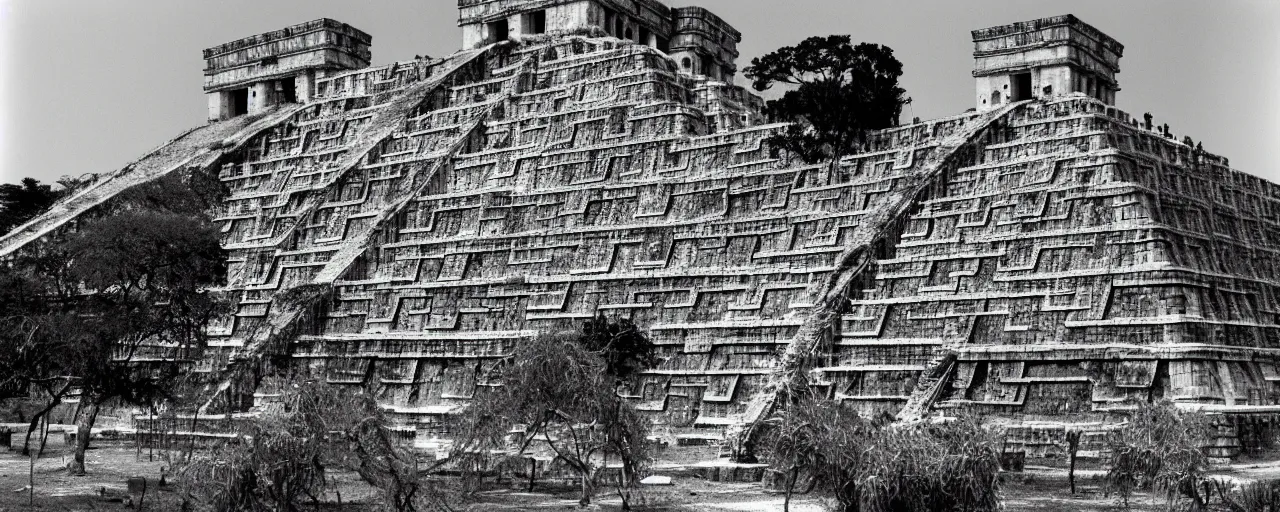 Image similar to spaghetti growing on top of chichen itza, fine detail, sigma 2 0 mm, in the style of michael kenna, kodachrome