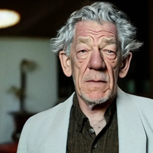 Image similar to film still of ian mckellen disappointed by a sandwich