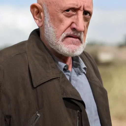 Prompt: Mike Ehrmantraut turning into a giant ready to destroy Albuquerque