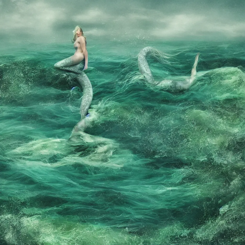 Prompt: outer hebrides, mermaid, 8k, green ocean, dramatic, surreal, artistic