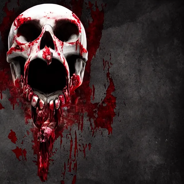 Prompt: skull centered facing the camera, blood pouring out from its mouth, mortal kombat map background