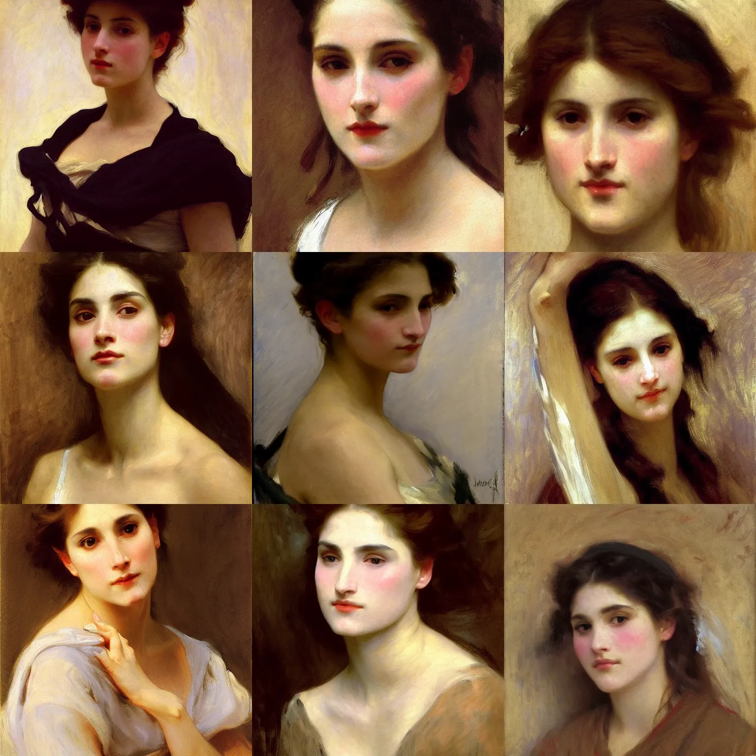 Prompt: finished painting of a beautiful womans face, by john singer sargent!!!!, william adolphe bouguereau