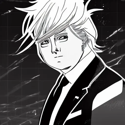 Image similar to trump as anime character cover monochrome stylish art station