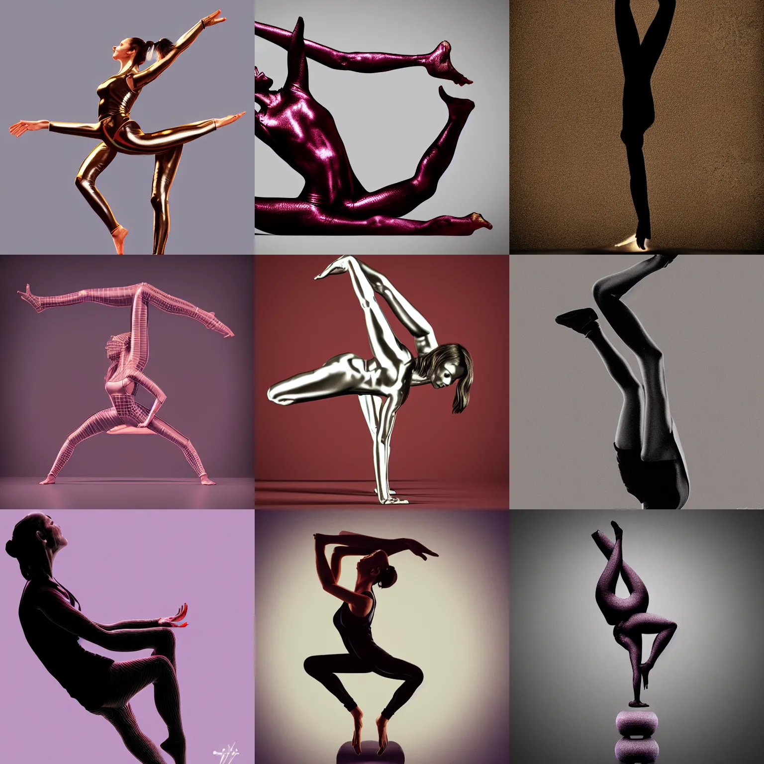 Prompt: yoga contortionist by soroyama, metallic, 3d render, octane, cyber illuminated, airbrush fine art,