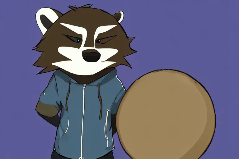 Image similar to an anthropomorphic male raccoon fursona who is a big and round blue sphere, furry art, deviantart