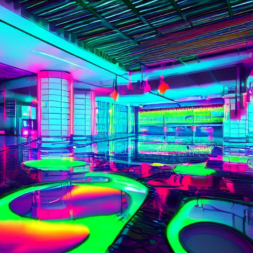 Image similar to A a pool of neon liquid, octane render, high detail, smooth, sharp focus, dynamic lighting, intricate,