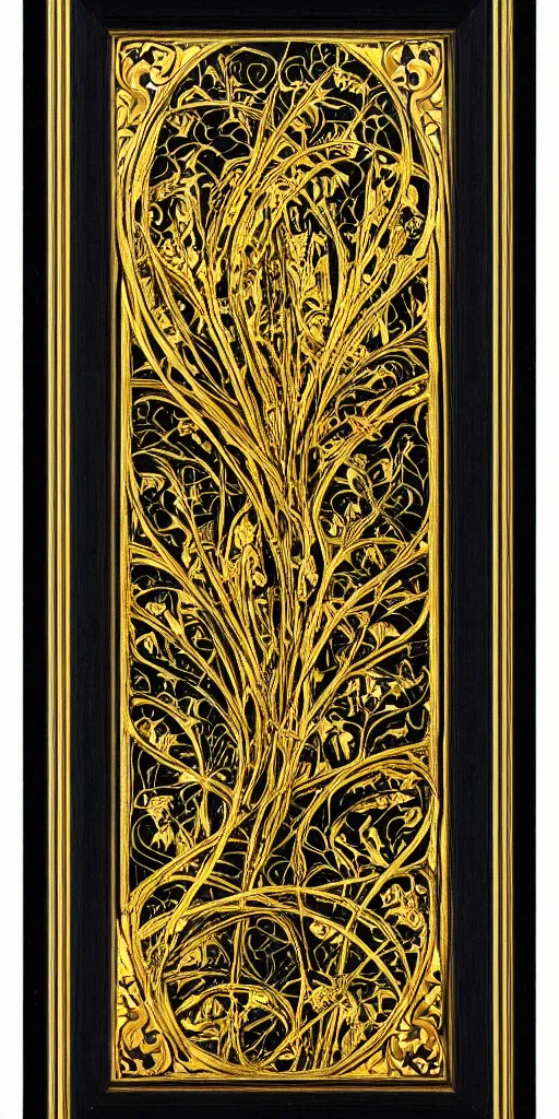 Image similar to an intricate art nouveau frame, golden entertwined edges art, black void center, matte, sharp focus,