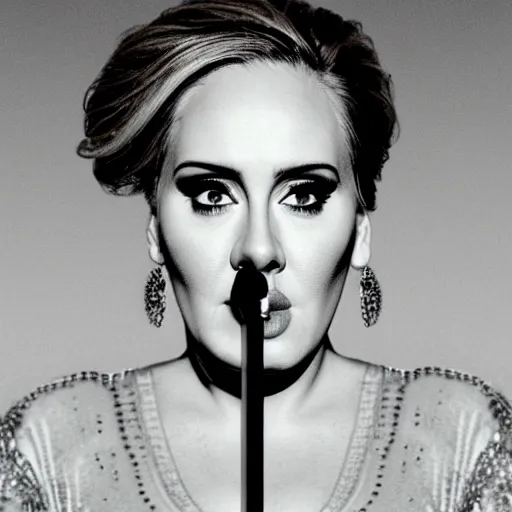 Image similar to Adele with the face of Danny Devito, concert, live performance, full body shot