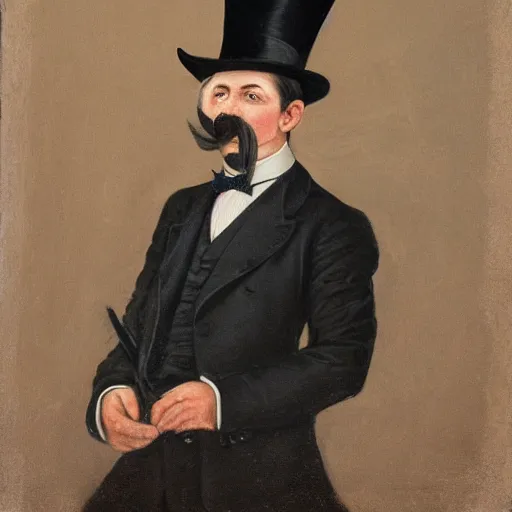 Image similar to detailed portrait painting of gentleman with a top hat and moustache