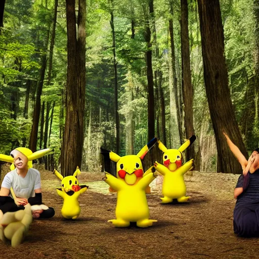 Image similar to group of people worshipping pikachu in the forest, 4 k