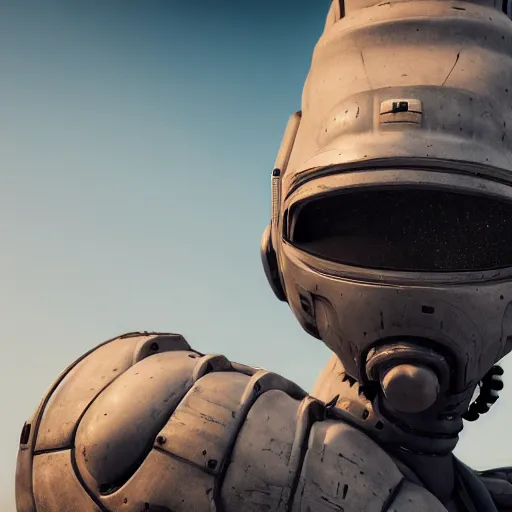 Prompt: portrait photography of a white diesel punk futuristic space suit armor, in an alien planet, ultra detail, high detail, 8 k, octane render, in the style of edward hopper