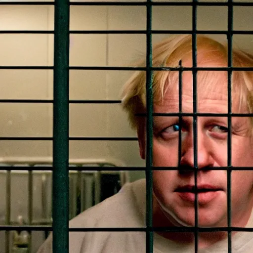 Image similar to scene from the green mile of boris johnson behind bars, photorealistic, highly detailed 8 k