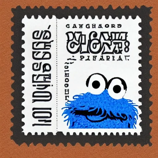 Image similar to cookie monster in the style of a 1 9 2 0 s vintage mailing stamp