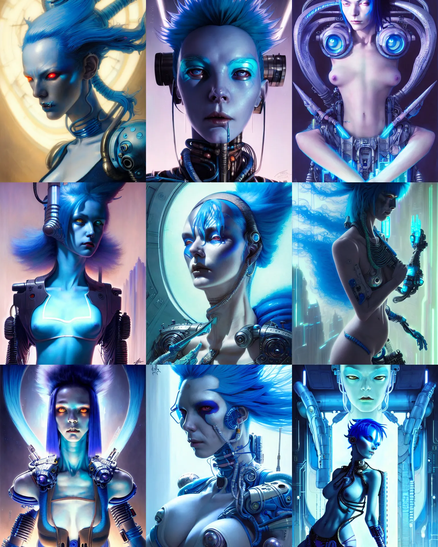 Prompt: blue haired cyberpunk girl, dramatic lighting, ultra realistic, intricate details, the fifth element artifacts, highly detailed by peter mohrbacher, allen williams, hajime sorayama, wayne barlowe, boris vallejo, aaron horkey, gaston bussiere,