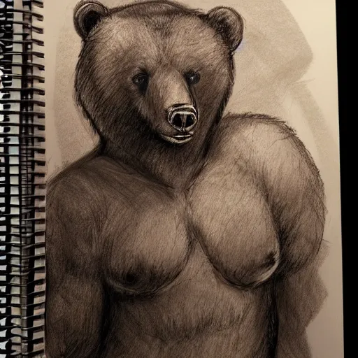 Image similar to bear human hybrid, concept art, 4 k, trending on artstation, studio light, sketchbook