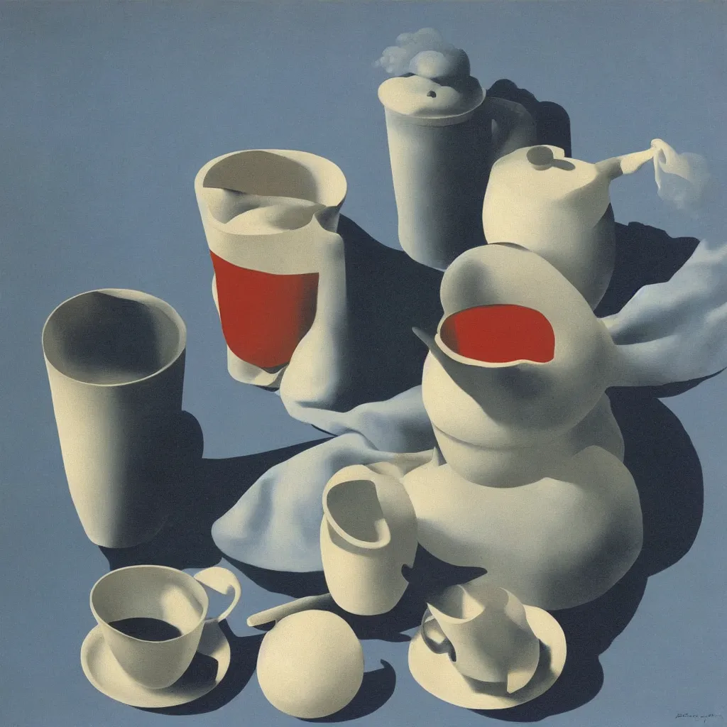 Prompt: Rene Magritte painting of a cup of tea, high quality, surrealist