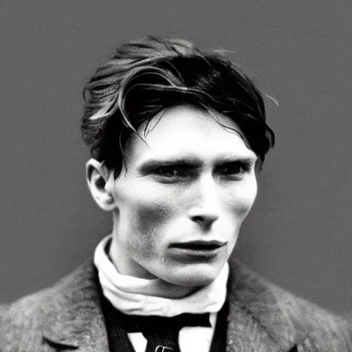 Image similar to headshot edwardian photograph of cillian murphy, 1 9 2 0 s, gang member, intimidating, tough, realistic face, 1 9 1 0 s photography, 1 9 0 0 s, grainy, victorian