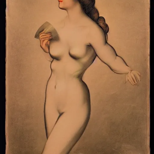 Image similar to a 1 9 5 0 s pin up, by leonardo da vinci