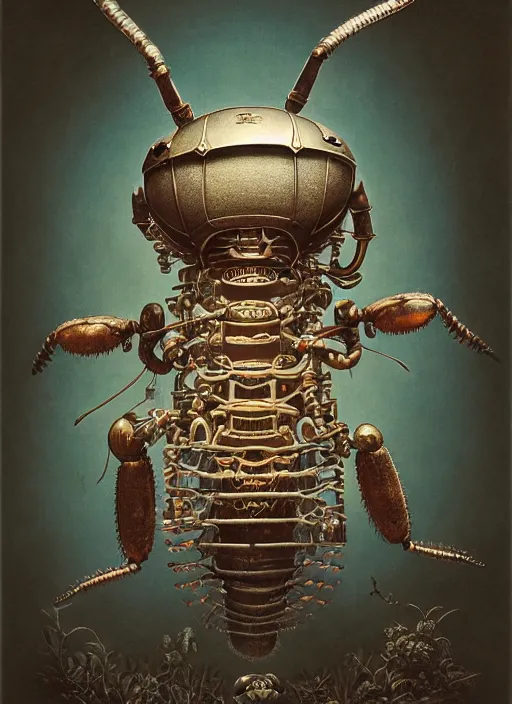 Image similar to highly detailed wide - angle portrait of a retro mechanical insect toy, nicoletta ceccoli, mark ryden, lostfish, earl nore, hyung tae, frank frazetta, global illumination, detailed and intricate environment