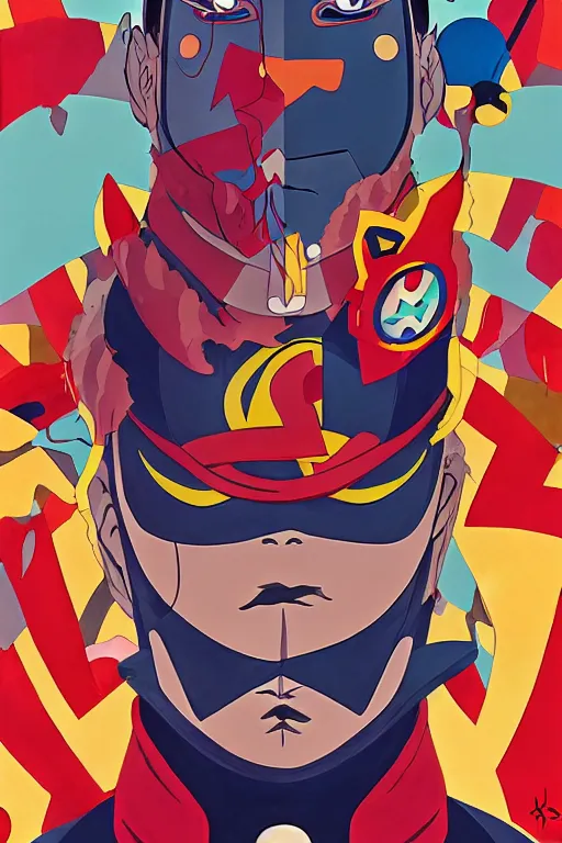 Prompt: abstract portrait of kongming as superhero, 6 0 s anime art, floating detailes, very detailed face, leaves by miyazaki, colorful palette illustration, kenneth blom, mental alchemy, james jean, pablo amaringo, naudline pierre, contemporary art, hyper detailed