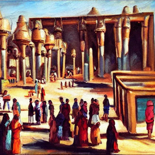 Prompt: a theme park in old egypt, oil painting