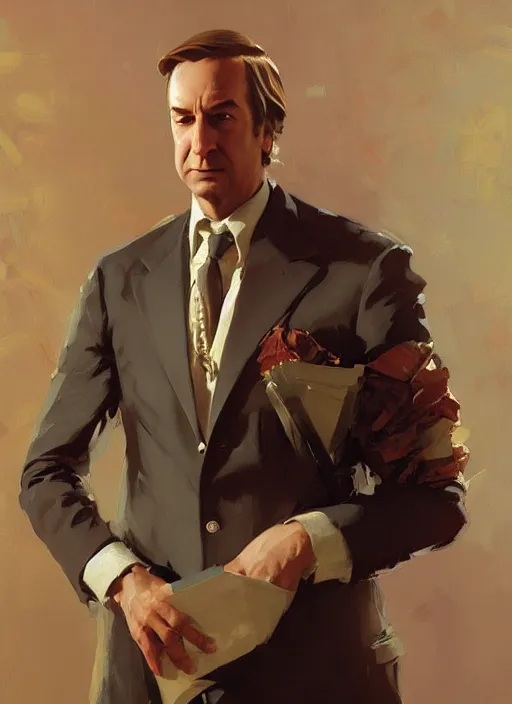 Image similar to portrait of saul goodman, painting by sargent and leyendecker, asymmetrical, intricate, elegant, matte painting, illustration,, by rhads, by greg rutkowski, by greg tocchini, by james gilleard, by joe fenton