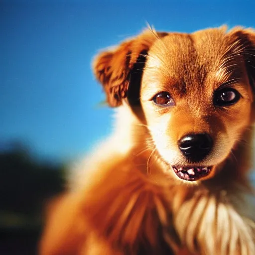 Image similar to closeup portrait of a small light brown furry dog with tongue licking its nose, natural light, sharp, detailed face, magazine, press, photo, Steve McCurry, David Lazar, Canon, Nikon, focus