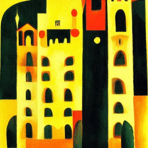 Image similar to terrifying by august macke, by jane newland gold on black. a beautiful digital art of a castle in the clouds.